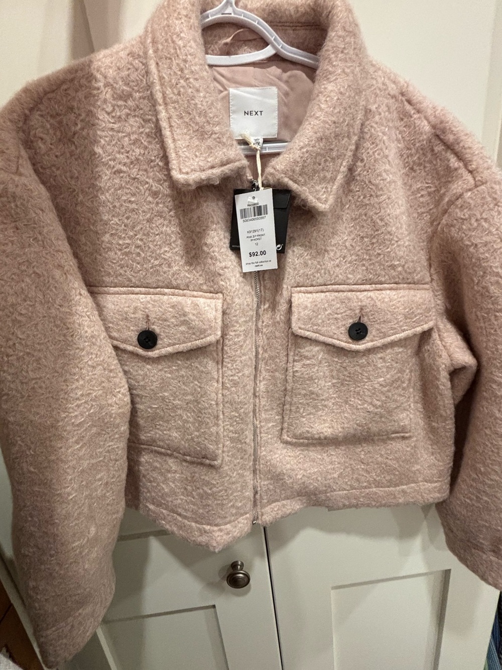 next Blush Pink Teddy Cropped Jacket— NWT